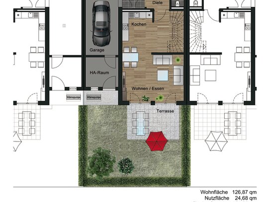 Lostau: Neubau Doppelhaushälfte mit Garage, PV-Anlage, Wärmepumpe, offener Wohnküche ...(5c)