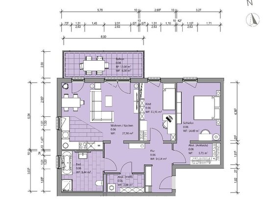 Eigentumswohnung mit 3 Zimmern, Ankleide und Balkon