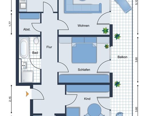 Provisionfreie 3 Zimmer Wohnung: 88 qm - EG - Balkon - TG - gut vermietet Stutensee-Blankenloch