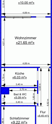 2-Raum-Wohnung im Stadtzentrum mit Dusche und Balkon