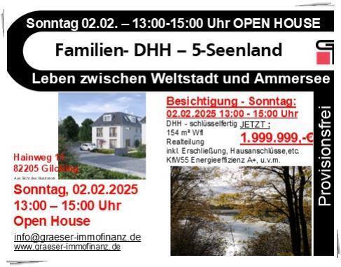 OPEN HOUSE! 02.02.25 von 13 - 1 5Uhr! FAMILIEN DHH in eingewachsener Lage 5-Seenland