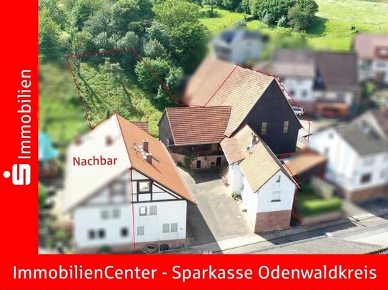 Ehemaliger Hof mit Wohnhaus (DHH) - Nebengebäude mit 3 ZKB - Scheune - Wiesen und Wald optional