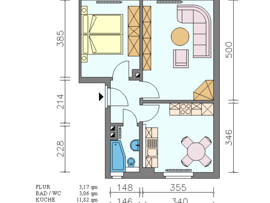 Ruhige 2-Raum-Wohnung mit Wohnküche und Zimmer im 1.OG