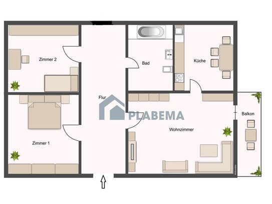 3- Zimmer- Wohnung mit Balkon und Stellplatz bei Bedarf