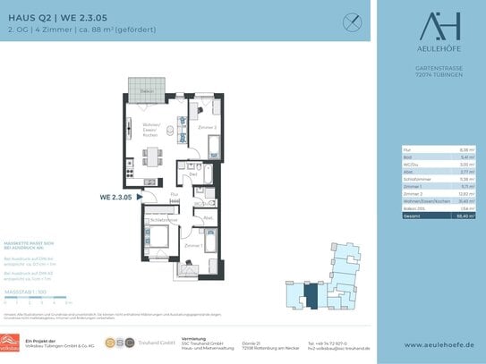 Nur mit gültigem und ausreichendem WBS! Schöne 4-Zi.-Neubau-Whg. mit Balkon *ERSTBEZUG* in Tübingen-Lustnau