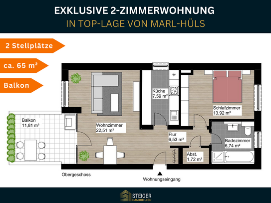 Exklusive Eigentumswohnung mit Balkon + 2 Stellplätzen - perfekt für Paare oder Singles!