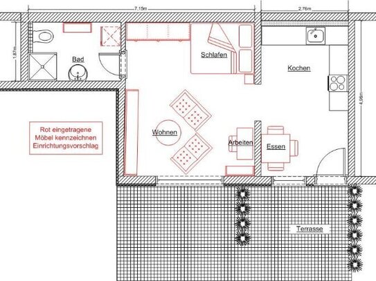 Appartement, 2 Zimmer, EBK, Bad & Terrasse in Pallien