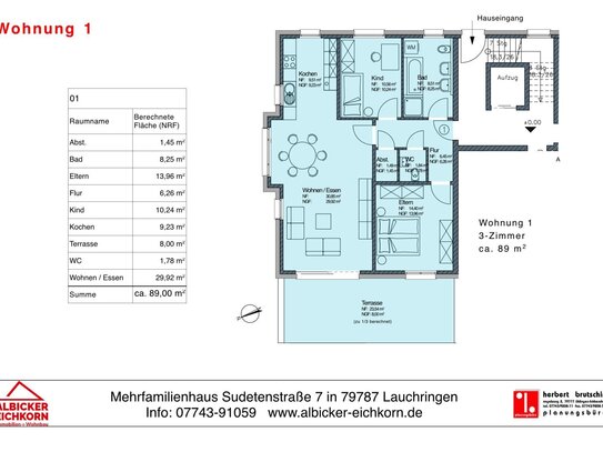 3 Zi. EG mit Terrasse ca. 89 m² - Wohnung 1 - Sudetenstr. 7, 79787 Lauchringen - Neubau