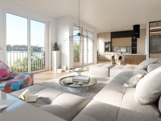 Penthouse Living mit Wasserblick: 4-Zimmer-Neubau-Wohnung auf Insel Eiswerder + Stellplatz + Aufzug