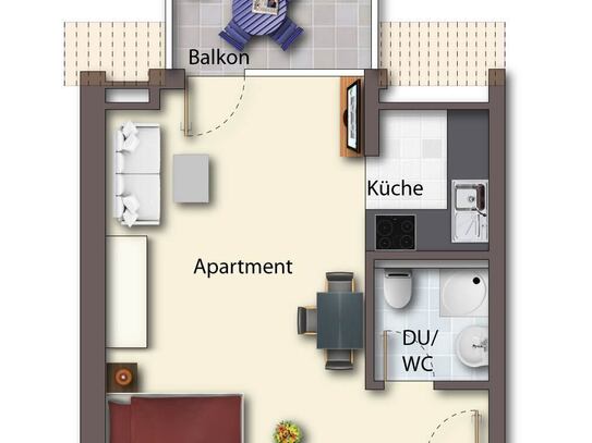 1-Zimmer-Apartment in Stadtrandlage