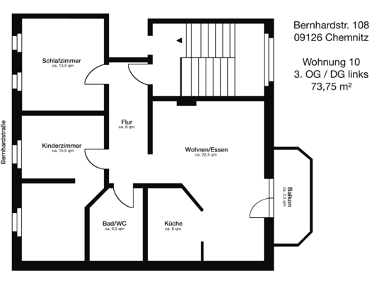 Schöne vollständig renovierte 3-Raum-Dachgeschosswohnung (teilklimatisiert) mit gehobener Innenausstattung und Südbalkon