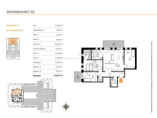 Exklusive 4 Raum Turm-Wohnung mit 2 Balkonen, 2 Bädern und wunderschönem Wohn-Ess-Bereich