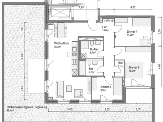 Großzügige lichtdurchflutete Wohnung zum Verweilen mit großer externen Begrünung