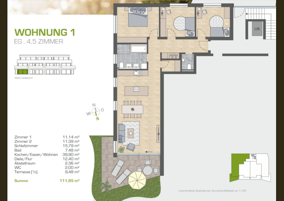 Neubau/Erstbezug: Hochwertige 4,5 Zimmer EG-Wohnung mit Terrasse/Gartenanteil und Einbauküche in Salem