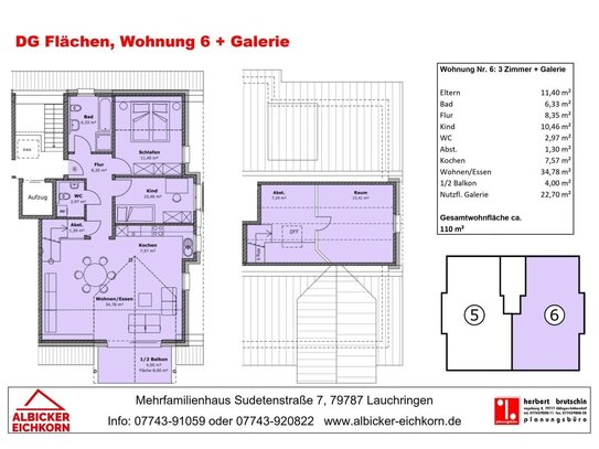 4 Zi. DG mit Balkon inkl. Galerie ca. 110 m² - Wohnung 6 - Sudetenstr. 7a, 79787 Lauchringen - Neubau