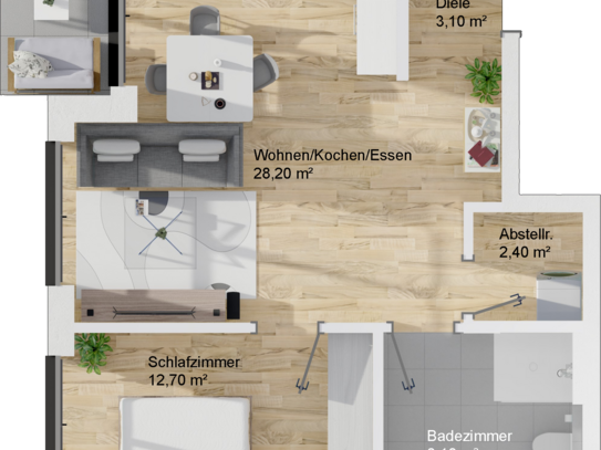 Haus B, Wohnung 13, Erdgeschoss, 2-Zimmer