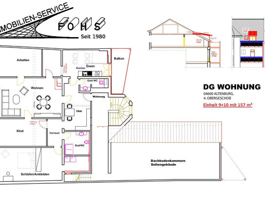 5 Zi.-Etagen-Wohnung im 4. O G(D G) mit 157 m² (Einheit 9/10) mit Balkon in Altenburg/Thüringen in *TOP*1 A-Fußgänger...