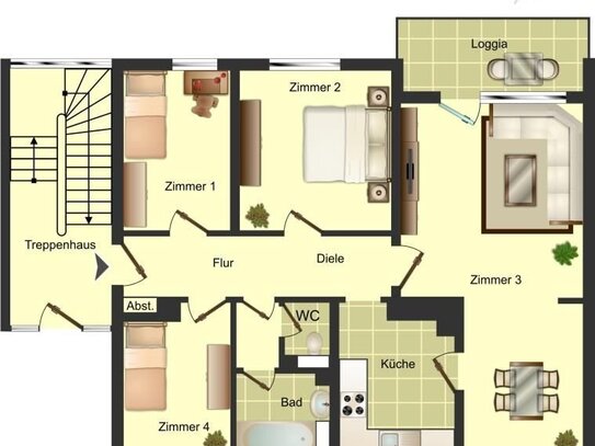 4-Zimmer-Wohnung in Kamen Mitte - Bad mit Fenster - Balkon