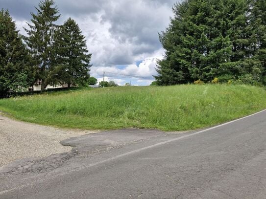 Dieses relativ ruhig gelegene Baugrundstück liegt an einer Verbindungsstraße zwischen 2 Orten, leichte Südhanglage