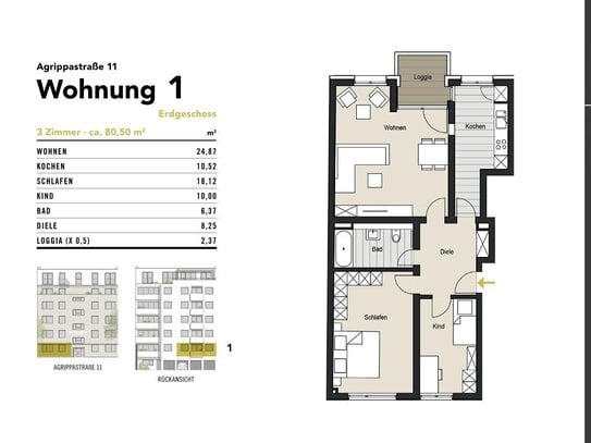 Exklusive Eigentumswohnung mit hochwertigem Wohnkomfort in Toplage! Agrippastraße 11, WE 1