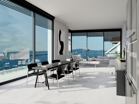 PANORAMA! Stilvolles Design trifft auf atemberaubende Aussicht. Penthouse mit 135qm Dachterrasse und Pool - Luxuriöse 4…