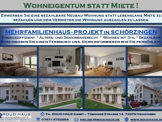 Leben im Neubau, Wohnung mit großen Räumen wie im Haus - Wohneigentum statt Miete !