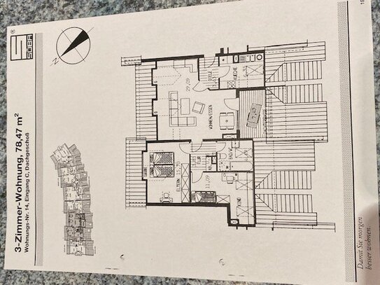 Dachgeschosswohnung zu verkaufen. Die gesamte Wohnung ist mit Parkett verlegt und besitz eine schöne Dachterrasse mit B…