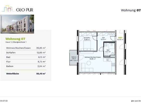 luftige, helle 2-Zimmer Wohnung, KfW40, barrierefrei