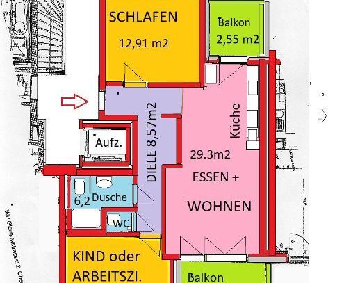 Top 3 Zi-Whg - Kapitalanlage oder Eigenbedarf , 2OG mit Aufzug 2 Balkone mit Fernsicht + TG