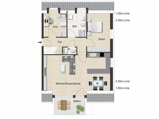 Neubauprojekt in Hochdorf, 4-Zi.-Maisonnettewhg., 1.+2.DG, 2 Balkone, KfW55, Aufzug, Tiefgarage!