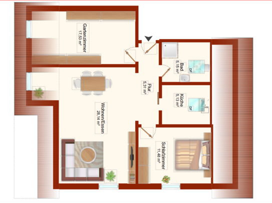 Sanierte 3-Zimmer-Wohnung mit Garage und Garten im 1. OG in Schienen!