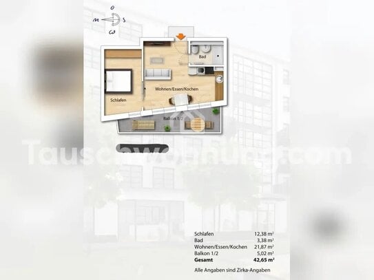 [TAUSCHWOHNUNG] 2-Zimmer mit EBK & Balkon für 3-Zimmer mit Balkon/Terrasse