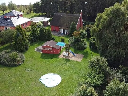 Winterpreis - Reetgedecktes Ferienhaus auf Rügen zwischen Hügel und Bodden