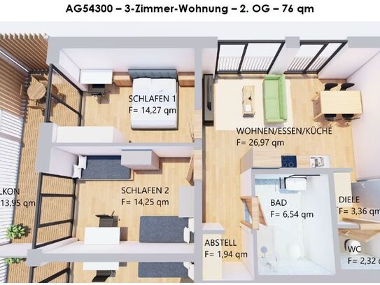 Möblierte, sonnige 3-Zimmer-Wohnung mit Balkon im 2. OG in Kaufbeuren