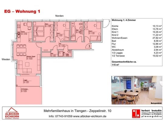 4 Zi. EG mit Terrasse ca. 115 m² - Wohnung 1 - Zeppelinstr. 10, 79761 Waldshut-Tiengen - Neubau