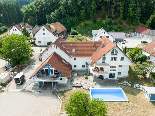 Schönes MFH mit 4 Wohneinheiten mit Pool und Anbau, Reitstall und Koppel in schöner Lage in Hasberg