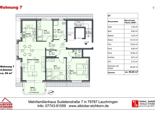 3 Zi. DG mit Balkon ca.91 m² - Wohnung 7 - Sudetenstr. 7, 79787 Lauchringen - Neubau