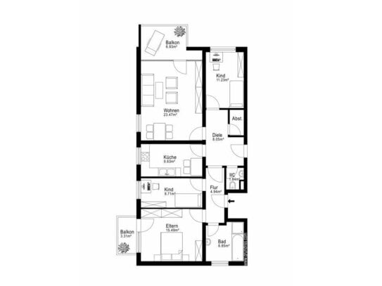 Gut geschnittene, vermietete 4-Zimmer-Wohnung in zentraler Lage von Senden