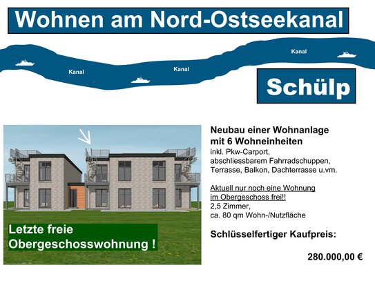 Schlüsselfertige OG-Wohnung am Nord-Ostseekanal mit großer Dachterrasse und herrlichem Kanalblick!