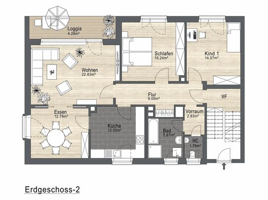 4 Zimmer Wohnung auf 102 m² im Erdgeschoss mit Balkon und Garten- Weiden Ost zu verkaufen