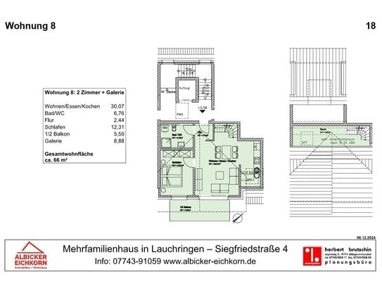 2 Zi. + Galerie DG mit Balkon ca. 66 m² - Wohnung 8 - Siegfriedstr. 4, 79787 Lauchringen - Neubau