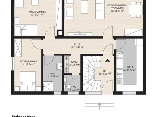 3 Zimmer Erdgeschoss Wohnung auf dem Land