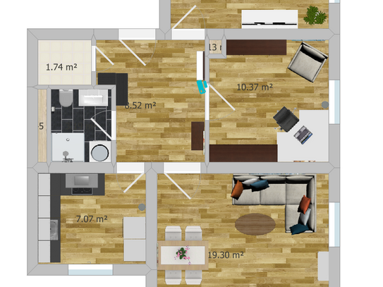 2020 sanierte 3-Zimmerwohnung im 4.OG, Wfl. 67m², verfügbar ab 15.02.2025