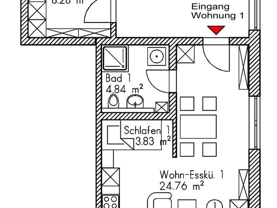 1-Zimmer-Wohnung mit Terrasse zum Kauf, Neubau in Ansbach-Eyb