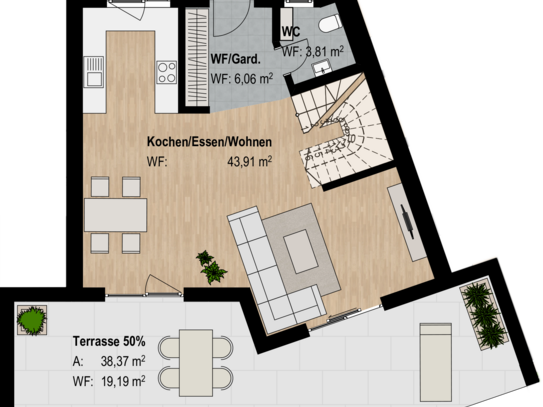 Moderne 3-Zimmer-Maisonettewohnung