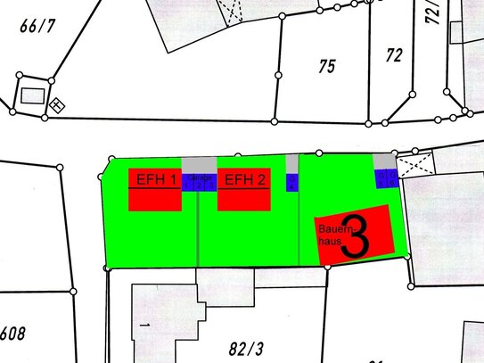 2 Baugrundstücke und ein Bauernhaus mit einem 13.243 m² großen Wald