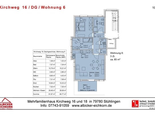 3 Zi. DG mit Balkon ca. 85 m²-Wohnung 6-Kirchweg 16-79780 Stühlingen