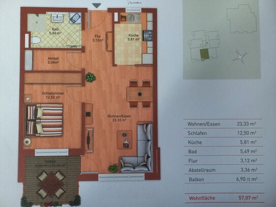 Wohnung im 1. OG mit Aufzug und Balkon (Richtung Süden)