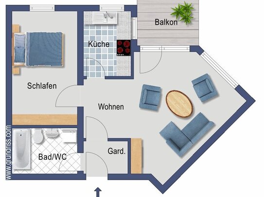 Renovierungsbedürftige 2-Zimmerwohnung in zentraler Lage zum sofortigen Bezug.