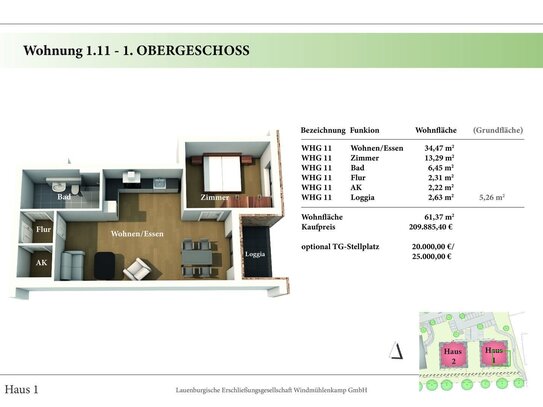 2 Zimmer 1. OG Neubau-Eigentumswohnung 1.11